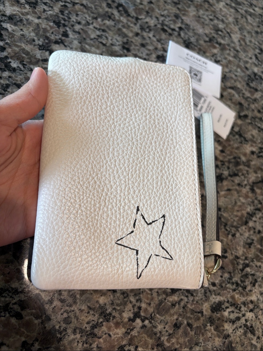 NWT Coach White Leather Wristlet with Yellow Logo and Butterfly Art - Picture 5 of 6